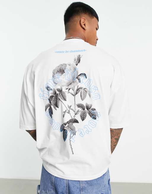 ASOS DESIGN oversized t-shirt in white with floral photographic