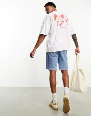 Oversized T-Shirt with Ribbon Bow Accents - White
