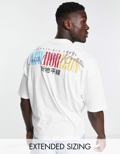 ASOS DESIGN oversized t shirt in white with front back text print