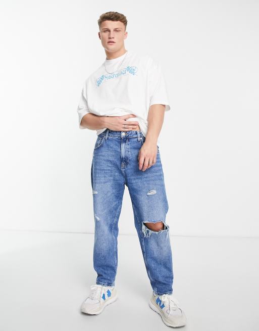 ASOS DESIGN oversized t-shirt in white with front text print in blue