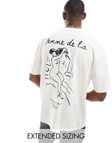 ASOS DESIGN oversized t-shirt in white with line drawing back print - view 1