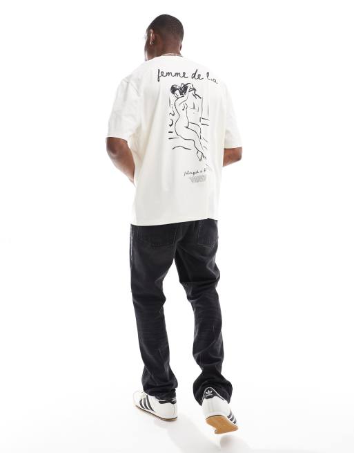 ASOS DESIGN oversized t-shirt in white with line drawing back print, 4 of 4