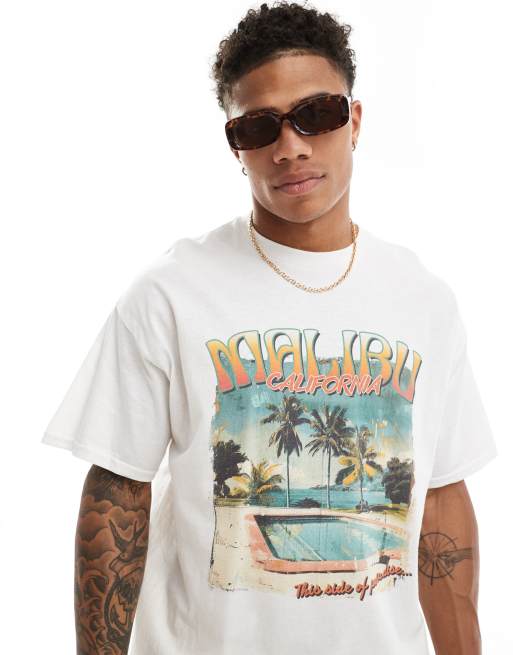 FhyzicsShops DESIGN oversized t-shirt in white with Malibu front print