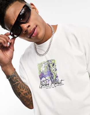ASOS DESIGN oversized t-shirt in white with painted floral chest print