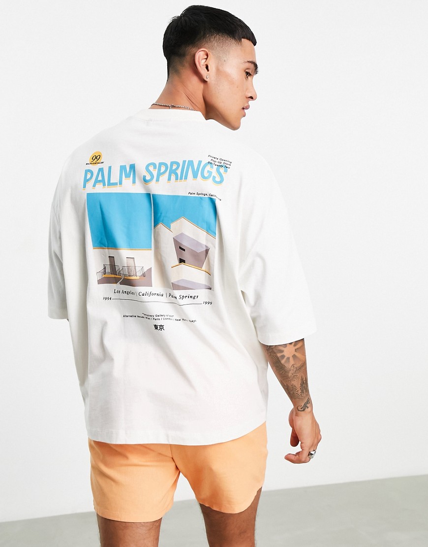 ASOS DESIGN oversized T-shirt in white with Palm Springs front & back print