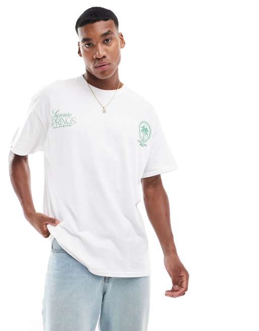 ASOS DESIGN oversized t-shirt in white with palm trees back print, 3 of 4