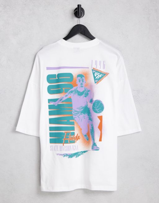 Erhverv pint Pioner ASOS DESIGN oversized T-shirt in white with retro basketball back print |  ASOS