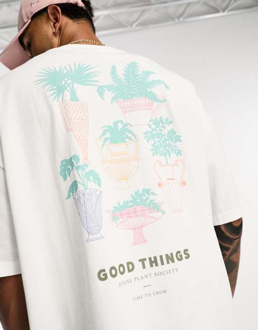 ASOS DESIGN oversized t-shirt in white with retro plant back print