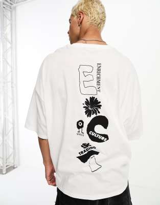 ASOS Design Oversized T-Shirt in White with Front & Back Text Print