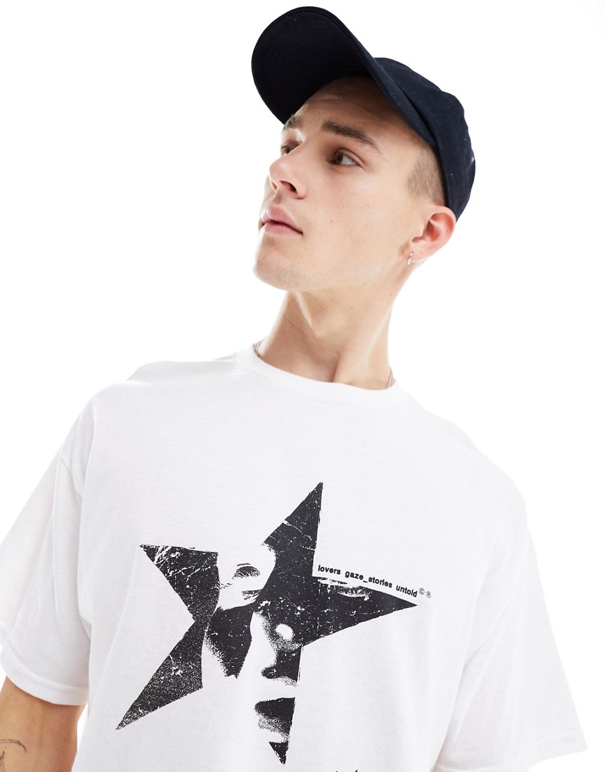 ASOS DESIGN oversized t-shirt in white with star front print