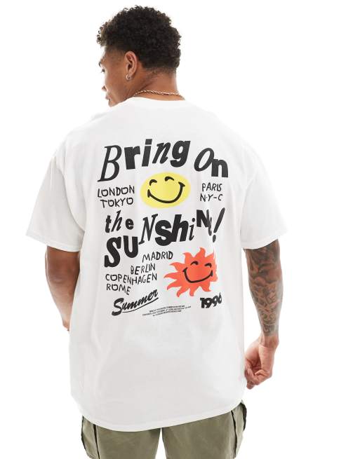 ASOS DESIGN oversized t-shirt in white with sunshine smile back print, 3 of 4