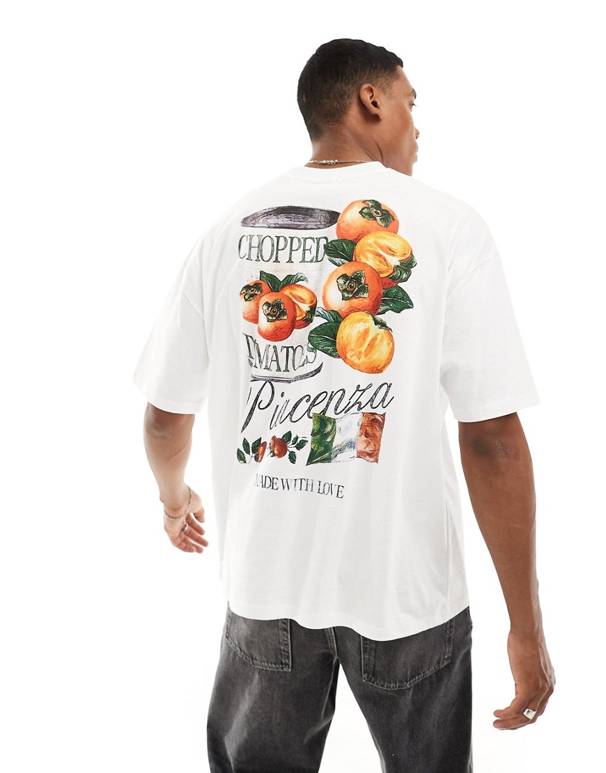 ASOS DESIGN oversized t-shirt in white with tinned tomato back print