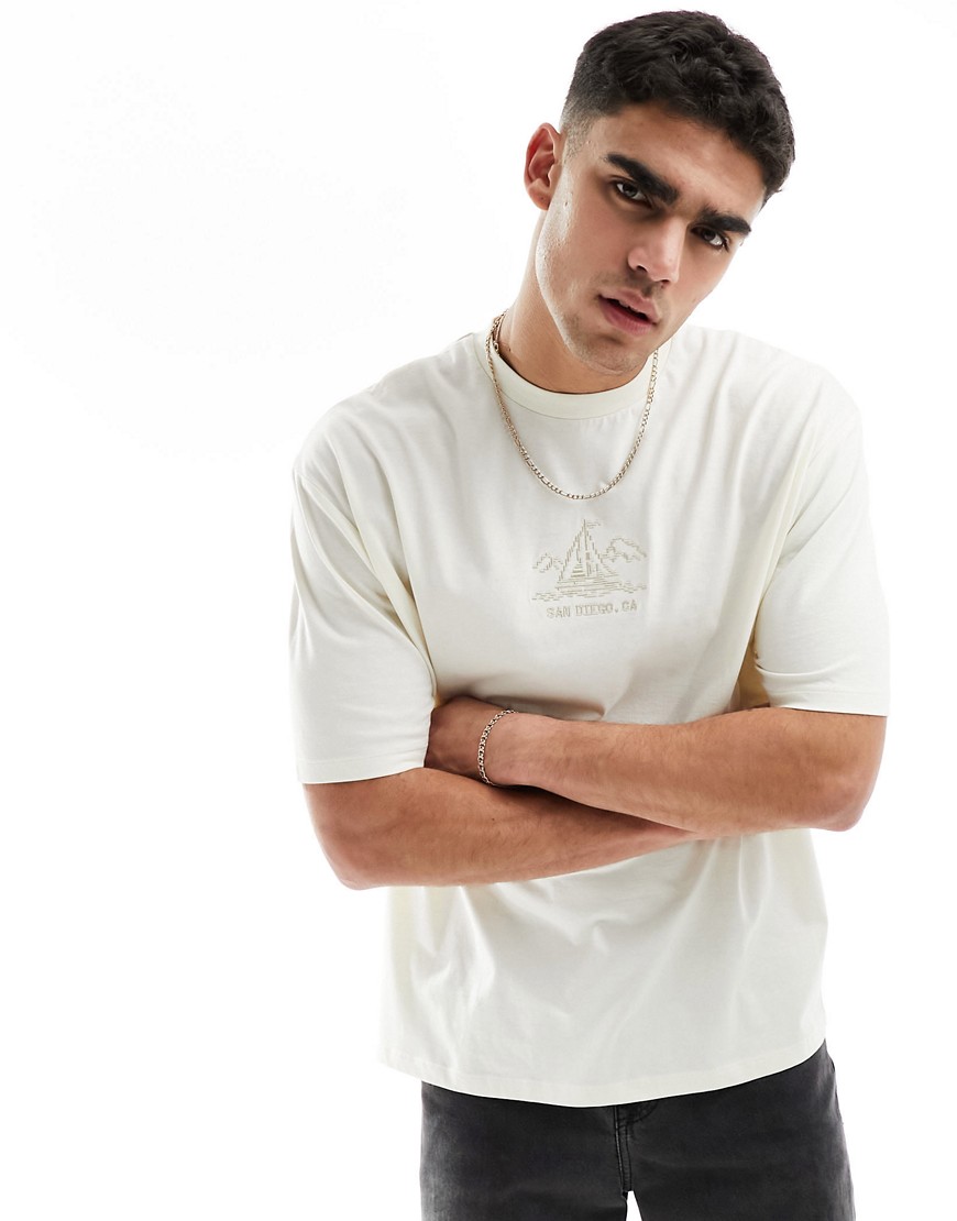 ASOS DESIGN oversized t-shirt in white with yacht chest print