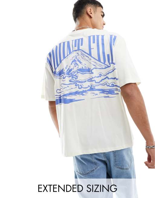 ASOS DESIGN - Oversized T-shirt in wit met bergprint op de achterkant