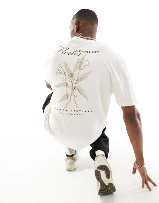 ASOS DESIGN - Oversized T-shirt in wit met bloemenprint op de achterkant