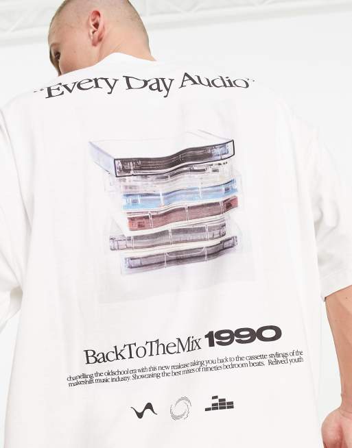 ASOS DESIGN - Oversized T-shirt in wit met cassette-print op de voor- en achterkant