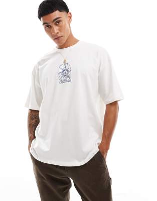 ASOS DESIGN - Oversized T-shirt in wit met hemellichamenprint op de borst