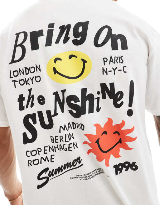 ASOS DESIGN - Oversized T-shirt in wit met 'Sunshine' en glimach-print op de achterkant, 2 van 4