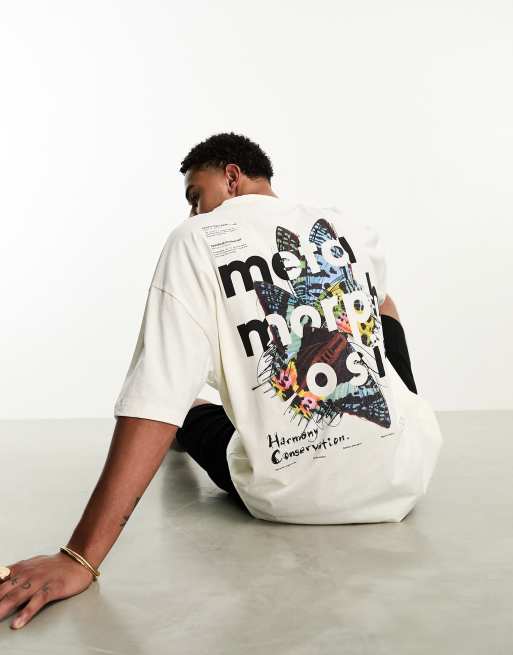 ASOS DESIGN - Oversized T-shirt in wit met vlinderprint op de achterkant