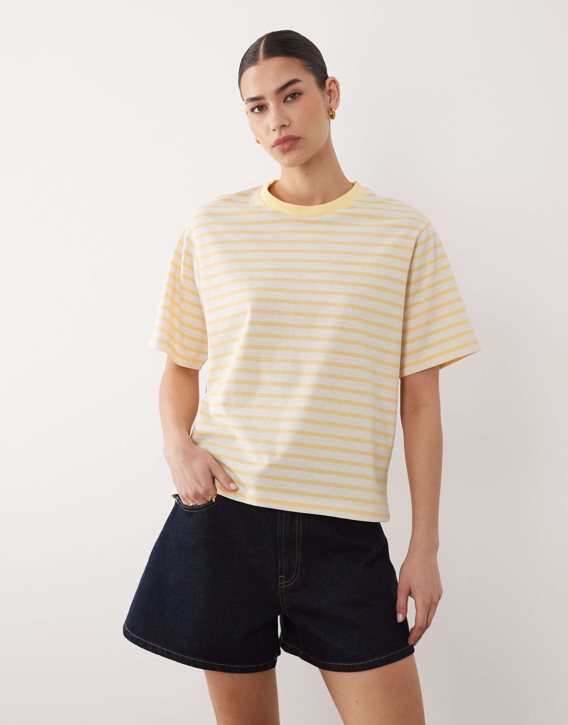 asos design oversized t-shirt in yellow and white stripe
