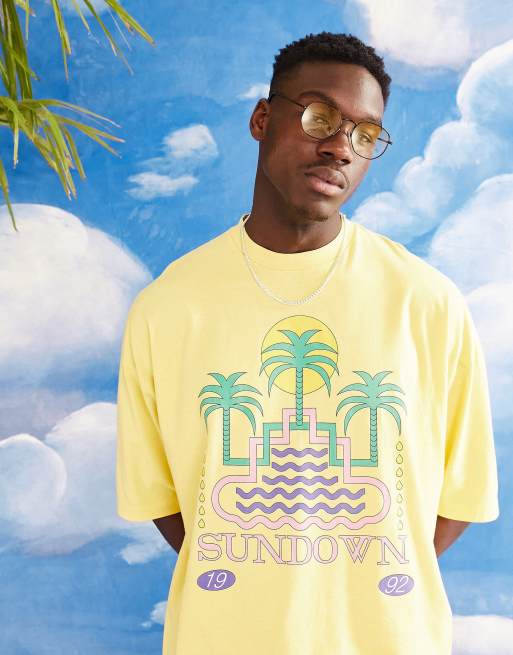 ASOS DESIGN oversized t-shirt in yellow with palm tree front print | ASOS