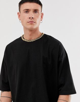 ASOS DESIGN - Oversized T-shirt in zware jersey met vierkante hals-Zwart