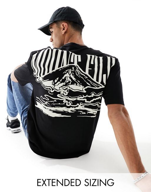 FhyzicsShops DESIGN - Oversized T-shirt in zwart met bergprint op de achterkant