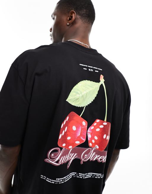 ASOS DESIGN - Oversized t-shirt in zwart met dobbelstenenprint op de achterkant