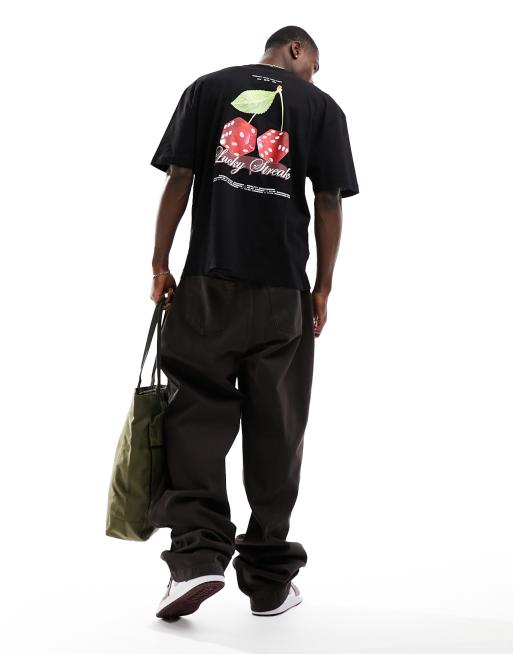 ASOS DESIGN - Oversized t-shirt in zwart met dobbelstenenprint op de achterkant, 3 van 4