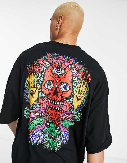 ASOS DESIGN - Oversized T-shirt in zwart met doodshoofdprint op de achterkant, 2 van 4