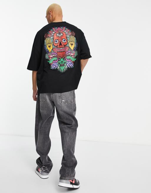 ASOS DESIGN - Oversized T-shirt in zwart met doodshoofdprint op de achterkant, 4 van 4