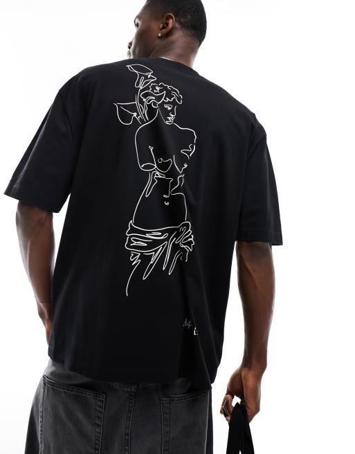 ASOS DESIGN - Oversized T-shirt in zwart met lijntekening-print op de achterkant