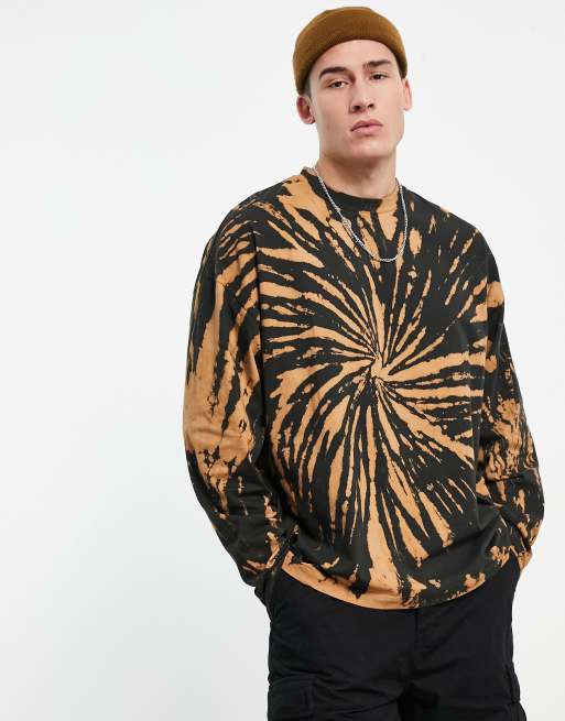ASOS DESIGN - Oversized T-shirt in zwarte en bruine tie-dye
