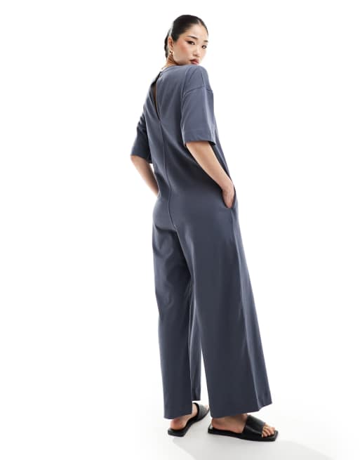 ASOS Design – Oversized T-Shirt-Jumpsuit in Grau mit Taschen, 2 von 4