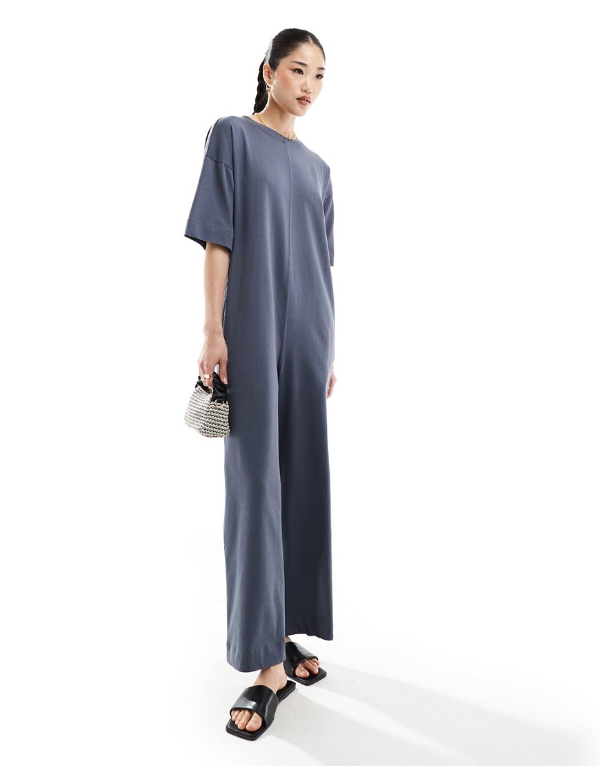 Asos Design Oversized T-shirt Jumpsuit With Pockets In Gray