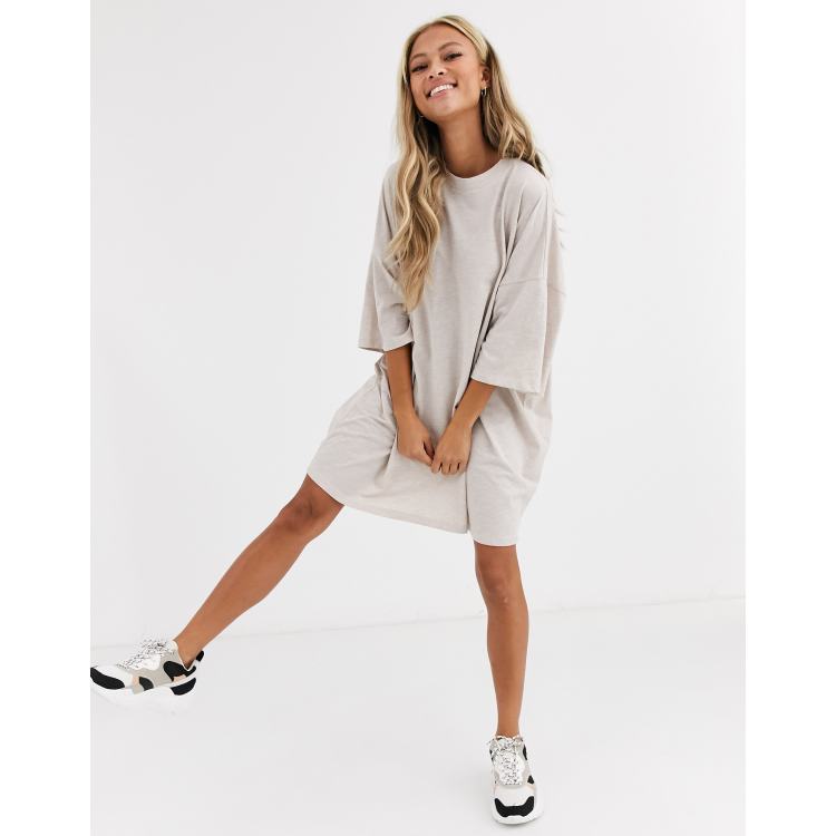 ASOS DESIGN Oversized T Shirt Kleid in Hafermehl ASOS