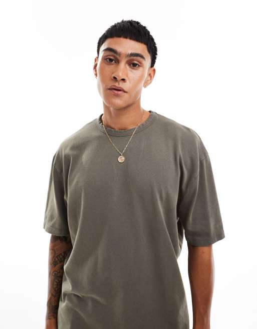 ASOS DESIGN - Oversized T-shirt med abstrakt kunstprint på ryggen i kraftigt stof på 220 gsm i vasket brun