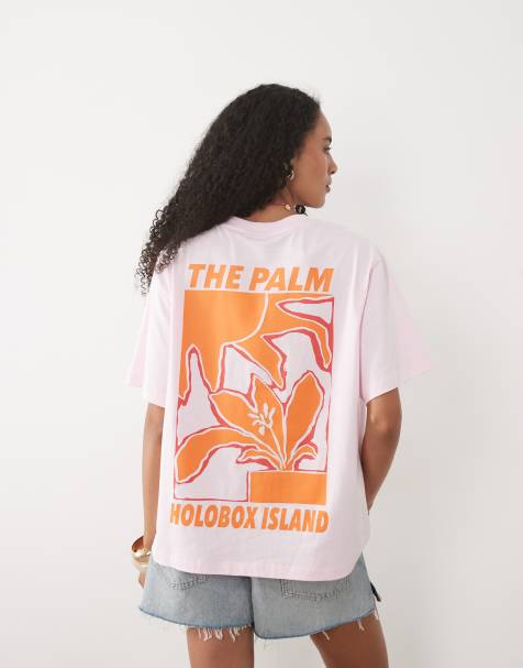 ASOS DESIGN oversized t-shirt med abstrakt palmtryck i rosa och orange - view 1