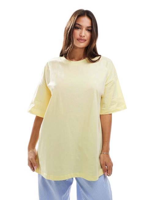 ASOS DESIGN - Oversized T-shirt med akvarelprint med strandmotiv i citrongul, 4 af 4