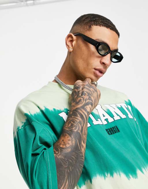 ASOS DESIGN - Oversized T-shirt med 'Atlanta'-byprint i grøn batik, 2 af 4