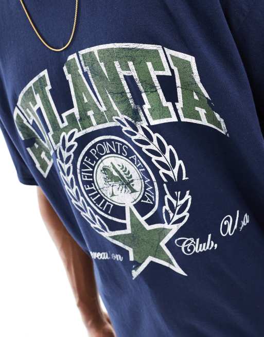 ASOS DESIGN - Oversized T-shirt med 'Atlanta'-print foran i marineblå, 3 af 4