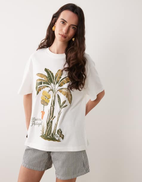 ASOS DESIGN oversized T-shirt med banantræ-grafik i creme - view 1
