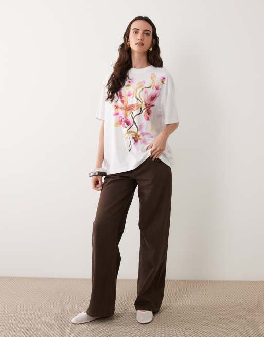 ASOS DESIGN Oversized T-shirt med blomsterprint i pink og hvid, 2 af 4
