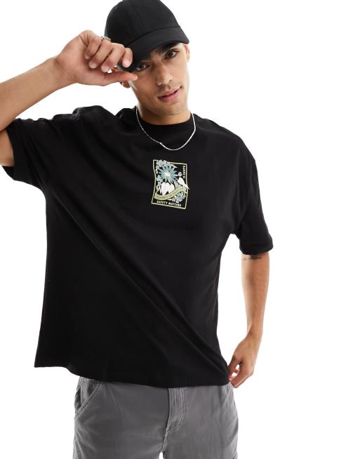 ASOS DESIGN - Oversized T-shirt med blomsterprint på brystet i sort