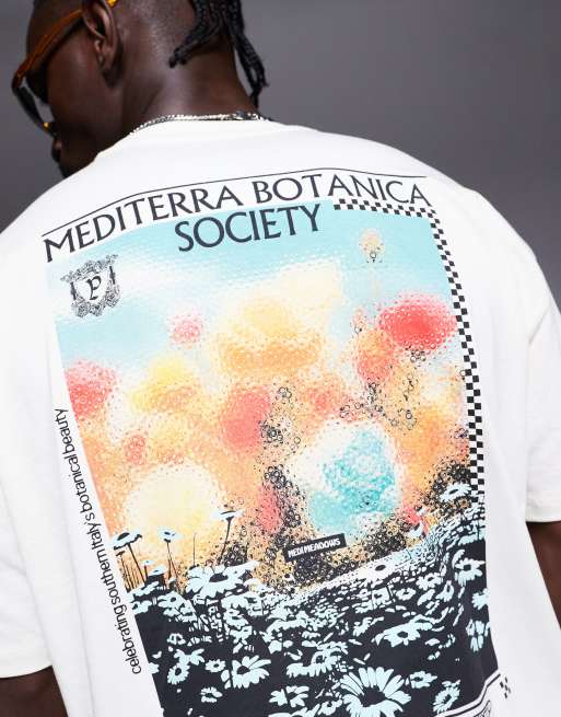 ASOS DESIGN - Oversized T-shirt med botanisk print på ryggen i råhvid, 4 af 4