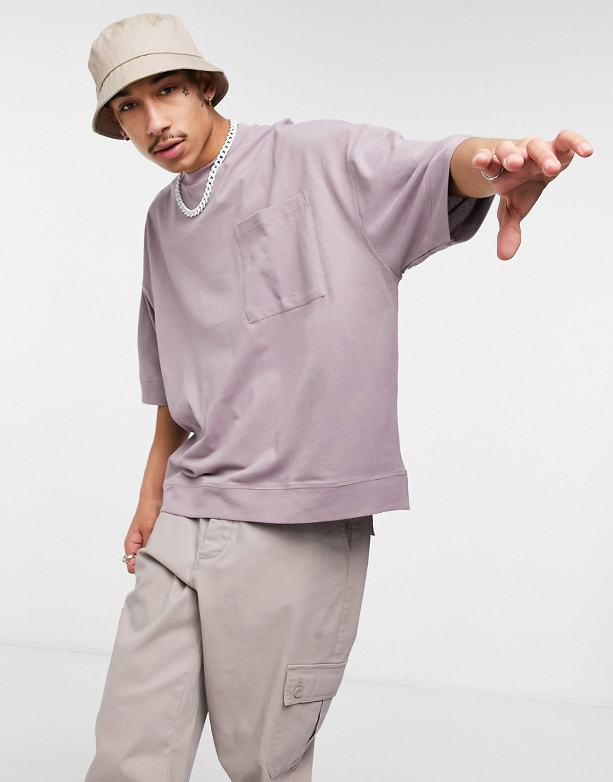 ASOS DESIGN - Oversized t-shirt med brede kanter i vasket lyslilla