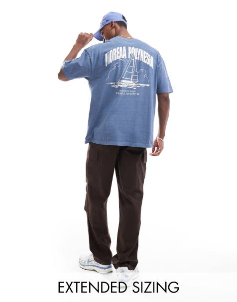 ASOS DESIGN - Oversized T-shirt med byprint bagpå i vasket blå - view 1