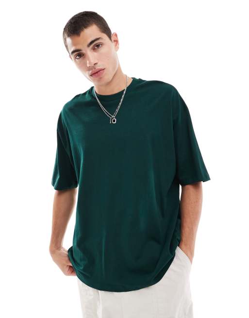 ASOS DESIGN - Oversized T-shirt med byprint på ryggen i mørkegrøn, 2 af 4