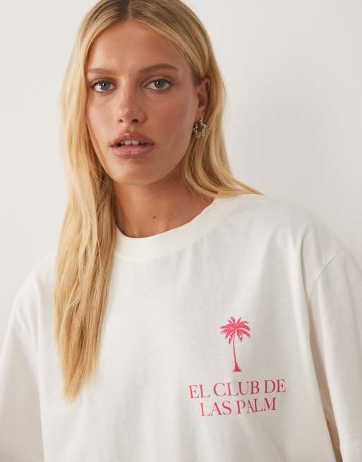 ASOS DESIGN oversized T-shirt med Cancun-solgrafik i creme, 3 af 4