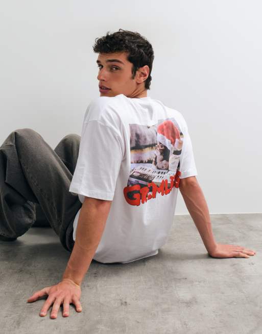 ASOS DESIGN oversized t-shirt med Christmas Gremlins i vitt, 5 av 5
